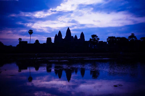 Angkor Wat Sunrise III White Modern Wood Framed Art Print with Double Matting by Berzel, Erin