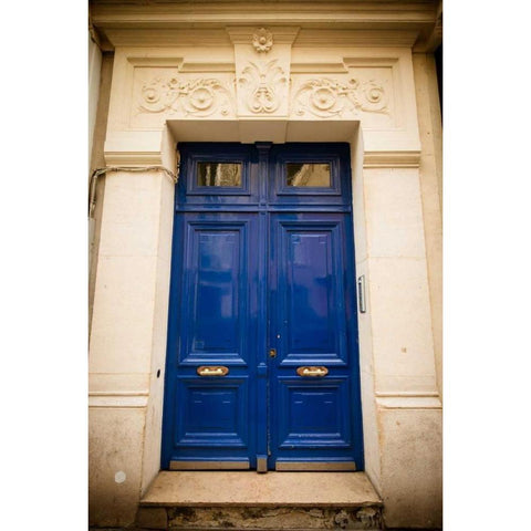 Blue Door in Paris Gold Ornate Wood Framed Art Print with Double Matting by Berzel, Erin