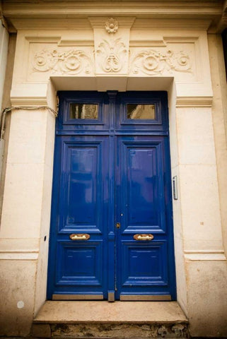 Blue Door in Paris Black Ornate Wood Framed Art Print with Double Matting by Berzel, Erin