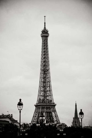 Eiffel Tower BW II Black Ornate Wood Framed Art Print with Double Matting by Berzel, Erin