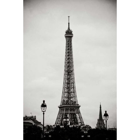 Eiffel Tower BW II Gold Ornate Wood Framed Art Print with Double Matting by Berzel, Erin