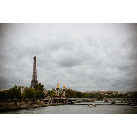 La Seine and La Tour Eiffel Gold Ornate Wood Framed Art Print with Double Matting by Berzel, Erin