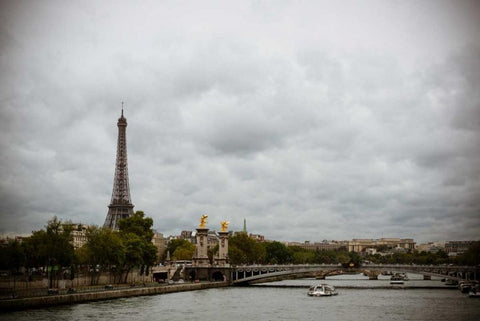 La Seine and La Tour Eiffel Black Ornate Wood Framed Art Print with Double Matting by Berzel, Erin