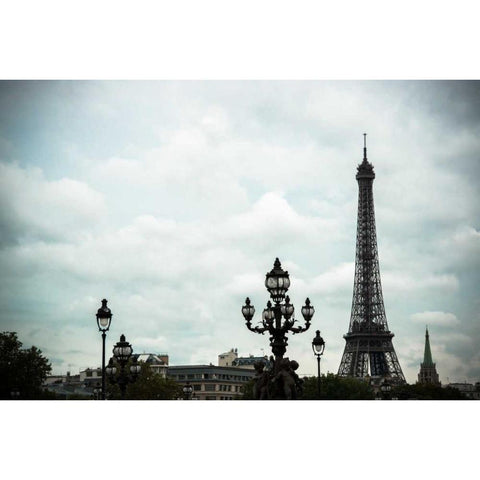 Lampposts and The Eiffel Tower Black Modern Wood Framed Art Print with Double Matting by Berzel, Erin