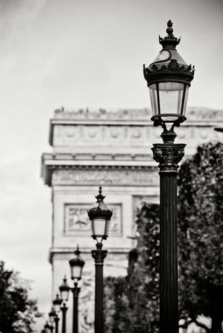 Parisian Lightposts BW I White Modern Wood Framed Art Print with Double Matting by Berzel, Erin