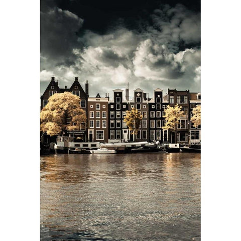 Amsterdam Autumn Canal I Gold Ornate Wood Framed Art Print with Double Matting by Berzel, Erin