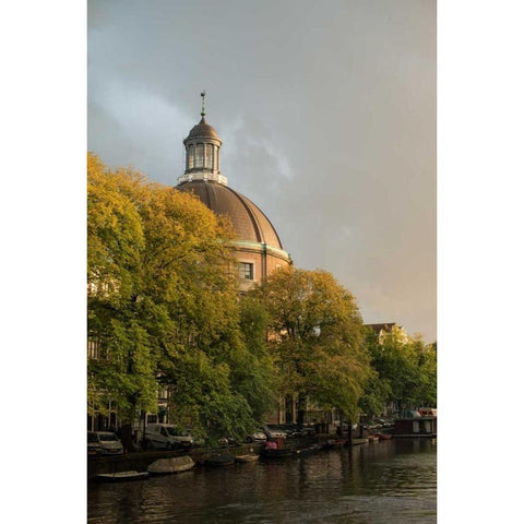 Amsterdam Singel Canal Black Modern Wood Framed Art Print with Double Matting by Berzel, Erin