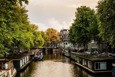 Amsterdam Singel Canal IV Black Ornate Wood Framed Art Print with Double Matting by Berzel, Erin