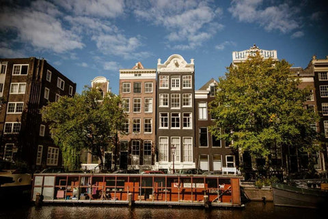 Amsterdam Canal Houses I Black Ornate Wood Framed Art Print with Double Matting by Berzel, Erin