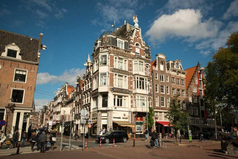 Amsterdam Haarlem District White Modern Wood Framed Art Print with Double Matting by Berzel, Erin