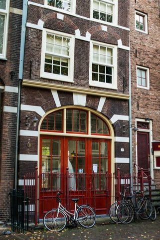 Red Door in Amsterdam Black Ornate Wood Framed Art Print with Double Matting by Berzel, Erin
