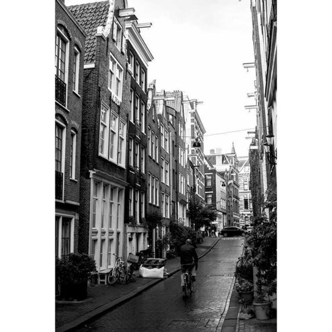 Amsterdam Black and White Street Gold Ornate Wood Framed Art Print with Double Matting by Berzel, Erin