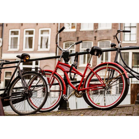 Amsterdam Red Bicycle Gold Ornate Wood Framed Art Print with Double Matting by Berzel, Erin