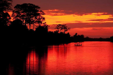 Angkor Sunset I White Modern Wood Framed Art Print with Double Matting by Berzel, Erin