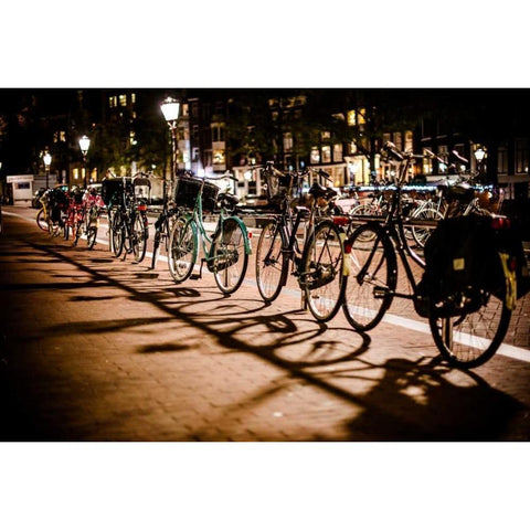 Amsterdam Bikes at Night I Black Modern Wood Framed Art Print with Double Matting by Berzel, Erin