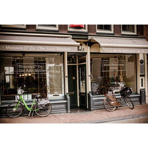 Amsterdam Storefront with Bikes Black Modern Wood Framed Art Print with Double Matting by Berzel, Erin