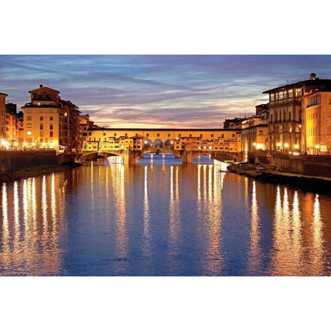 Golden Ponte Vecchio Black Modern Wood Framed Art Print with Double Matting by Crane, Rita