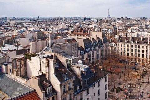 Paris Rooftops III White Modern Wood Framed Art Print with Double Matting by Crane, Rita