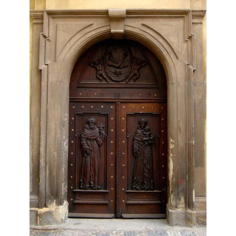 Prague Door V Black Modern Wood Framed Art Print with Double Matting by Christensen, Jim