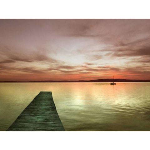 Pier and Sunset I White Modern Wood Framed Art Print by Christensen, Jim