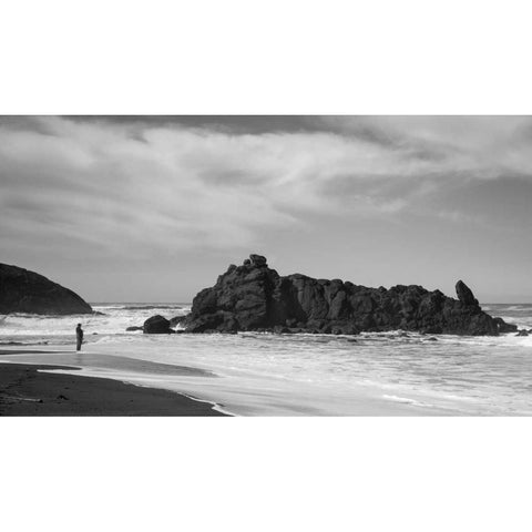 Lone Fisherman BW Black Modern Wood Framed Art Print with Double Matting by Hellmann, Stan