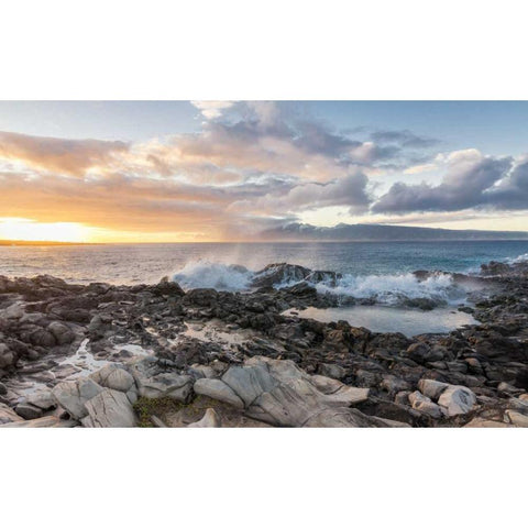 West Maui Sunset Black Modern Wood Framed Art Print with Double Matting by Hellmann, Stan