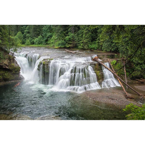 Lower Lewis River Falls Black Modern Wood Framed Art Print with Double Matting by Hellmann, Stan