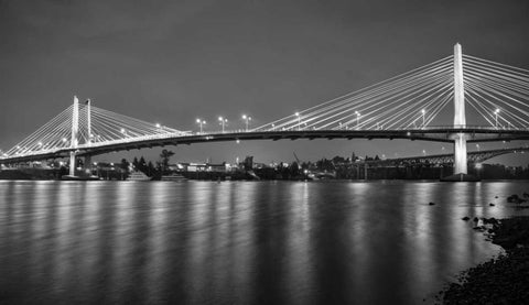 Tilikum Crossing BW White Modern Wood Framed Art Print with Double Matting by Hellmann, Stan