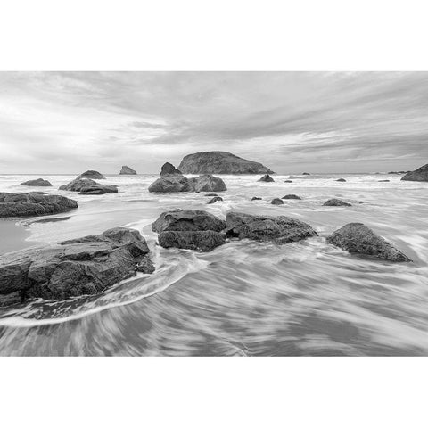 Harris Beach BW White Modern Wood Framed Art Print by Hellmann, Stan