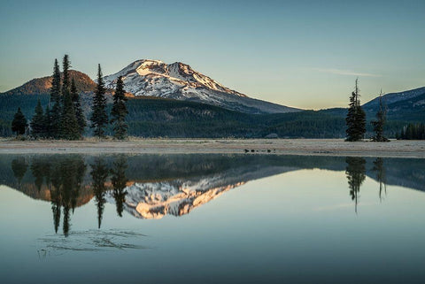 Sparks Lake Morning White Modern Wood Framed Art Print with Double Matting by Hellmann, Stan