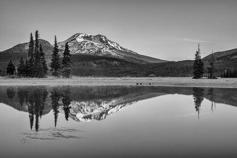 Sparks Lake Morning BW White Modern Wood Framed Art Print with Double Matting by Hellmann, Stan