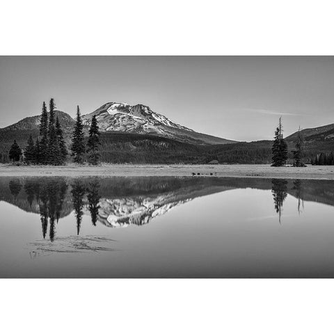 Sparks Lake Morning BW Black Modern Wood Framed Art Print with Double Matting by Hellmann, Stan