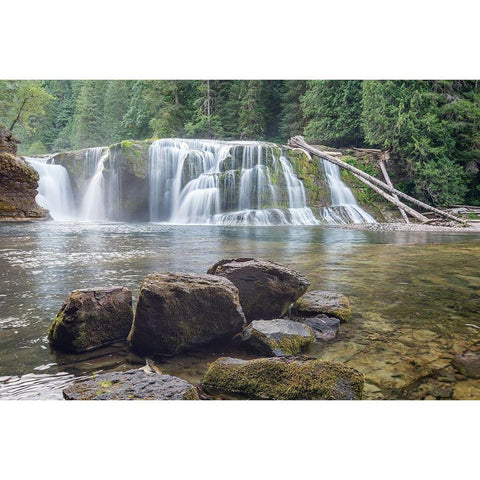 Lower Lewis River Falls Black Modern Wood Framed Art Print with Double Matting by Hellmann, Stan