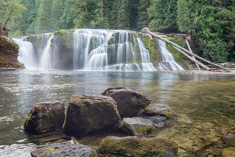 Lower Lewis River Falls White Modern Wood Framed Art Print with Double Matting by Hellmann, Stan