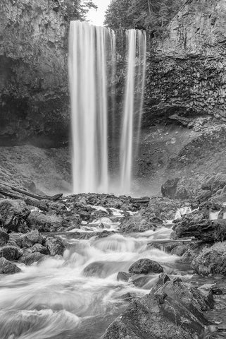 Tamanawas Falls II BW White Modern Wood Framed Art Print with Double Matting by Hellmann, Stan