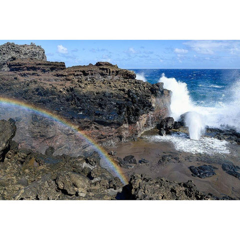 Rainbow at Nakalele Blowhole Gold Ornate Wood Framed Art Print with Double Matting by Hellmann, Stan