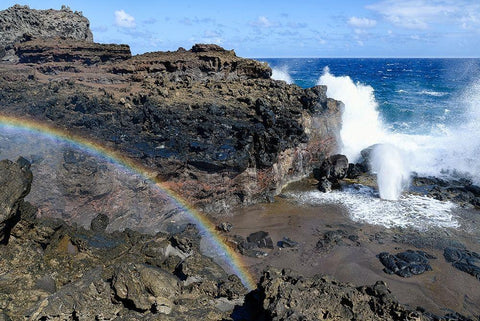 Rainbow at Nakalele Blowhole White Modern Wood Framed Art Print with Double Matting by Hellmann, Stan