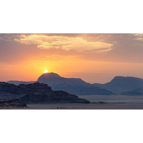 Wadi Rum Sunrise Black Modern Wood Framed Art Print with Double Matting by Hellmann, Stan