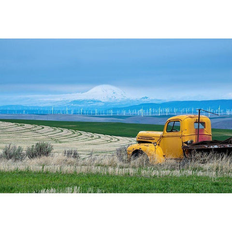 Old Truck and Mt Adams White Modern Wood Framed Art Print by Hellmann, Stan