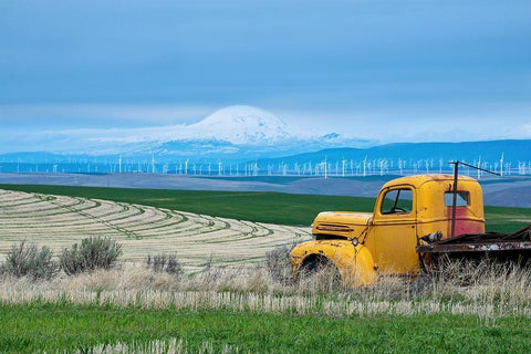 Old Truck and Mt Adams White Modern Wood Framed Art Print with Double Matting by Hellmann, Stan