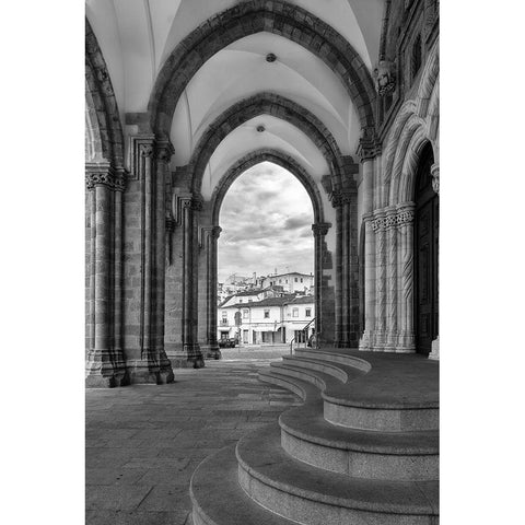 Evora Cathedral BW Black Modern Wood Framed Art Print with Double Matting by Hellmann, Stan