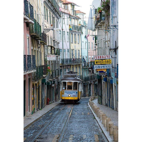 Lisbon Tram 28 Gold Ornate Wood Framed Art Print with Double Matting by Hellmann, Stan