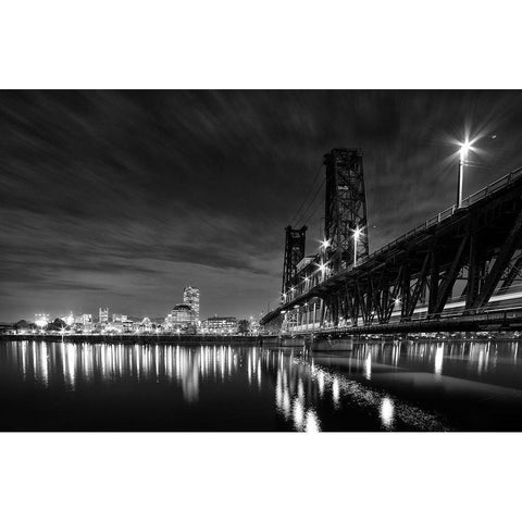 Steel Bridge BW Black Modern Wood Framed Art Print with Double Matting by Hellmann, Stan