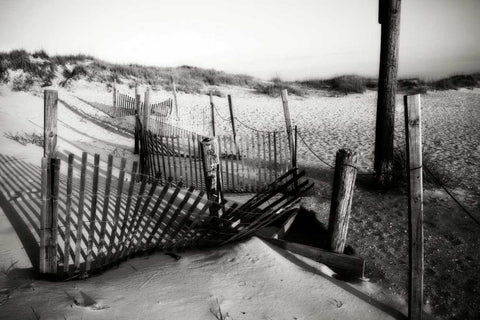 Dunes Fence II White Modern Wood Framed Art Print with Double Matting by Hausenflock, Alan