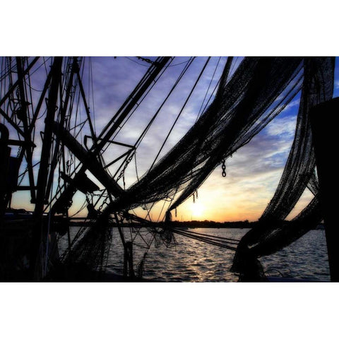 Shrimpers at Sunrise I White Modern Wood Framed Art Print by Hausenflock, Alan