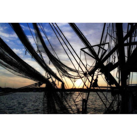 Shrimpers at Sunrise II White Modern Wood Framed Art Print by Hausenflock, Alan