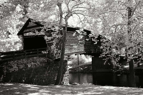 Old Covered Bridge I White Modern Wood Framed Art Print with Double Matting by Hausenflock, Alan