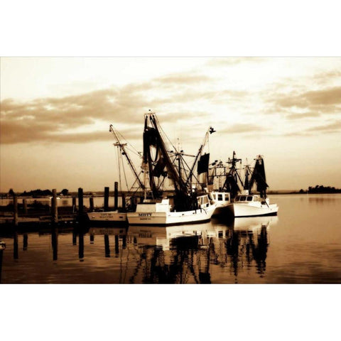 Beaufort Shrimpers Black Modern Wood Framed Art Print with Double Matting by Hausenflock, Alan