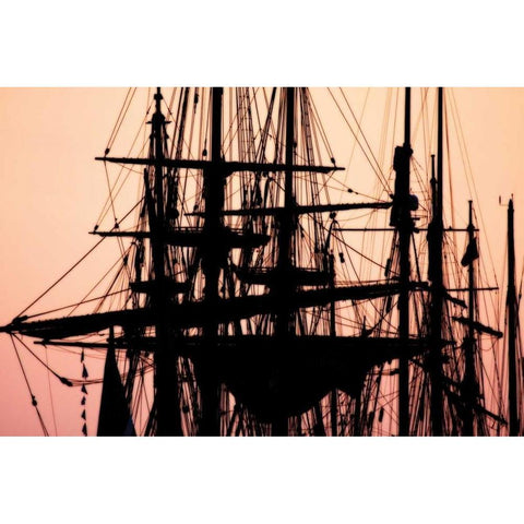 Tall Ships at Sunset I Black Modern Wood Framed Art Print with Double Matting by Hausenflock, Alan