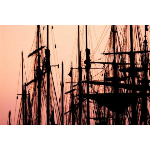 Tall Ships at Sunset II Gold Ornate Wood Framed Art Print with Double Matting by Hausenflock, Alan